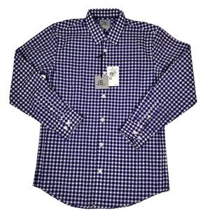 JB Jr. Boys Purple Gingham Check Long Sleeve Cotton Button Up Shirt Size 16